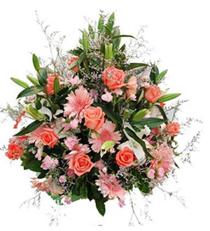 幸福常相伴 （已下架）-22枝粉玫瑰、10枝粉色非洲菊、8枝多头粉色康乃馨、5枝白香水百合