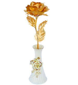 金箔玫瑰+陶瓷花瓶 （已下架）-纯金打造，高贵典雅