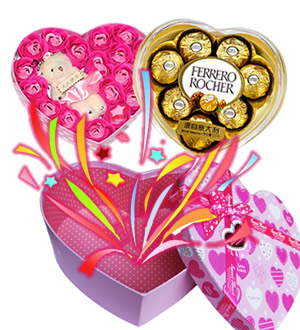天天开心 （已下架）-费列罗巧克力，心形小熊香皂花，心形礼盒包装