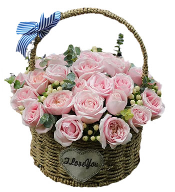 粉色荔枝玫瑰花篮