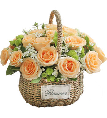 暖暖的爱意_香槟玫瑰花篮送中国-鲜花送中国-游子礼大陆